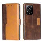 For Xiaomi Redmi Note 12 Pro Speed/Poco X5 Pro Contrast Color Side Buckle Leather Phone Case(Dark Brown + Gold)