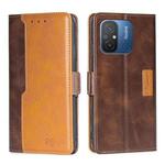 For Xiaomi Redmi 12C 4G Contrast Color Side Buckle Leather Phone Case(Dark Brown + Gold)