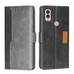 For Kyocera Android One S10 Contrast Color Side Buckle Leather Phone Case(Black + Grey)