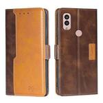 For Kyocera Android One S10 Contrast Color Side Buckle Leather Phone Case(Dark Brown + Gold)