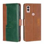 For Kyocera Android One S10 Contrast Color Side Buckle Leather Phone Case(Light Brown + Green)