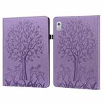 For Lenovo Tab M8 4th Gen TB-300FU Tree & Deer Pattern Embossed Leather Tablet Case(Purple)