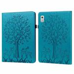 For Lenovo Tab M8 4th Gen TB-300FU Tree & Deer Pattern Embossed Leather Tablet Case(Blue)