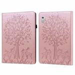 For Lenovo Tab M8 4th Gen TB-300FU Tree & Deer Pattern Embossed Leather Tablet Case(Pink)