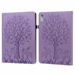 For Lenovo Tab P11 Gen 2 Tree & Deer Pattern Embossed Leather Tablet Case(Purple)