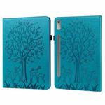 For Lenovo Tab P11 Pro Gen 2 Tree & Deer Pattern Embossed Leather Tablet Case(Blue)