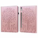 For Lenovo Tab P11 Pro Gen 2 Tree & Deer Pattern Embossed Leather Tablet Case(Pink)