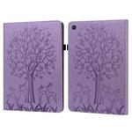 For Samsung Galaxy Tab S5e Tree & Deer Pattern Embossed Leather Tablet Case(Purple)