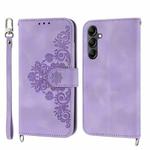 For Samsung Galaxy A34 Skin-feel Flowers Embossed Wallet Leather Phone Case(Purple)