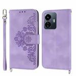 For vivo Y77 5G Skin-feel Flowers Embossed Wallet Leather Phone Case(Purple)