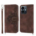 For vivo Y77 5G Skin-feel Flowers Embossed Wallet Leather Phone Case(Brown)