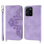 For vivo Y35 4G 2022 Skin-feel Flowers Embossed Wallet Leather Phone Case(Purple)