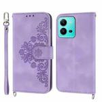 For vivo V25 5G Skin-feel Flowers Embossed Wallet Leather Phone Case(Purple)