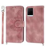 For vivo V21 2021 Skin-feel Flowers Embossed Wallet Leather Phone Case(Pink)