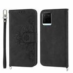 For vivo V21 2021 Skin-feel Flowers Embossed Wallet Leather Phone Case(Black)