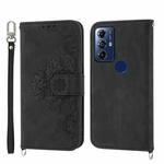 For Motorola Moto G Play 2023 Skin-feel Flowers Embossed Wallet Leather Phone Case(Black)