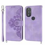 For Motorola Moto G Power 2022 Skin-feel Flowers Embossed Wallet Leather Phone Case(Purple)