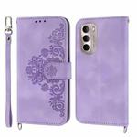 For Motorola Moto G Stylus 2022 Skin-feel Flowers Embossed Wallet Leather Phone Case(Purple)