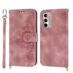 For Motorola Moto G Stylus 2022 Skin-feel Flowers Embossed Wallet Leather Phone Case(Pink)