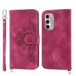 For Motorola Moto G Stylus 2022 Skin-feel Flowers Embossed Wallet Leather Phone Case(Wine Red)