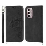 For Motorola Moto G Stylus 2022 Skin-feel Flowers Embossed Wallet Leather Phone Case(Black)