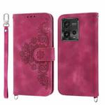 For Motorola Moto G72 Skin-feel Flowers Embossed Wallet Leather Phone Case(Wine Red)