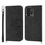 For Motorola Moto G72 Skin-feel Flowers Embossed Wallet Leather Phone Case(Black)