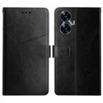 For Realme C55 HT01 Y-shaped Pattern Flip Leather Phone Case(Black)