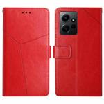 For Xiaomi Redmi Note 12 4G Global HT01 Y-shaped Pattern Flip Leather Phone Case(Red)