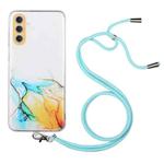 For Samsung Galaxy A25 5G Hollow Marble Pattern TPU Phone Case with Neck Strap Rope(Yellow)