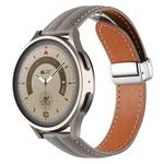 20mm Folding Buckle Grooved Genuine Leather Watch Band, Silver Buckle(Grey)