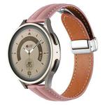 22mm Folding Buckle Grooved Genuine Leather Watch Band, Silver Buckle(Dark Pink)