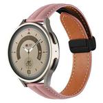 20mm Folding Buckle Grooved Genuine Leather Watch Band, Black Buckle(Dark Pink)