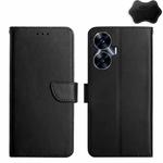 For Realme C55 Genuine Leather Fingerprint-proof Flip Phone Case(Black)