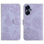 For Realme C55 HT03 Skin Feel Butterfly Embossed Flip Leather Phone Case(Purple)