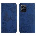 For Xiaomi Redmi Note 12 4G Global HT03 Skin Feel Butterfly Embossed Flip Leather Phone Case(Blue)