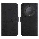 For Honor X9a 5G / Magic5 Lite HT03 Skin Feel Butterfly Embossed Flip Leather Phone Case(Black)