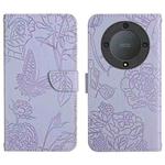 For Honor X9a 5G / Magic5 Lite HT03 Skin Feel Butterfly Embossed Flip Leather Phone Case(Purple)