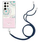 For Samsung Galaxy S23 Ultra 5G Bronzing Butterfly Flower TPU Phone Case with Lanyard(Peacock Flower)