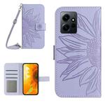 For Xiaomi Redmi Note 12 4G Global Skin Feel Sun Flower Embossed Flip Leather Phone Case with Lanyard(Purple)
