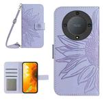 For Honor X9a 5G / Magic5 Lite Skin Feel Sun Flower Embossed Flip Leather Phone Case with Lanyard(Purple)