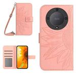 For Honor X9a 5G / Magic5 Lite Skin Feel Sun Flower Embossed Flip Leather Phone Case with Lanyard(Pink)