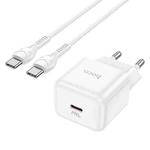 hoco N32 PD 30W Single Port USB-C/Type-C Charger with USB-C/Type-C to USB-C/Type-C Cable Set, EU Plug(White)