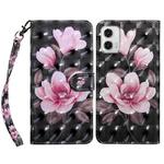 For Motorola Moto G73 3D Painted Leather Phone Case(Pink Flower)