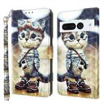 For Google Pixel 7 Pro 5G 3D Painted Leather Phone Case(Naughty Cat)