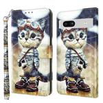 For Google Pixel 7a 5G 3D Painted Leather Phone Case(Naughty Cat)