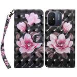 For Xiaomi Redmi 11A 3D Painted Leather Phone Case(Pink Flower)