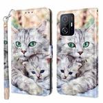 For Xiaomi Mi 11T Pro 3D Painted Leather Phone Case(Two Loving Cats)