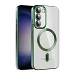 For Samsung Galaxy S23+ 5G CD Texture Plating TPU MagSafe Phone Case with Lens Film(Dark Green)