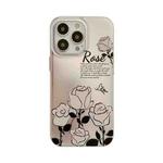 For iPhone 14 Pro Max Dual-side Silver-pressed Laminating TPU Phone Case(White Rose)